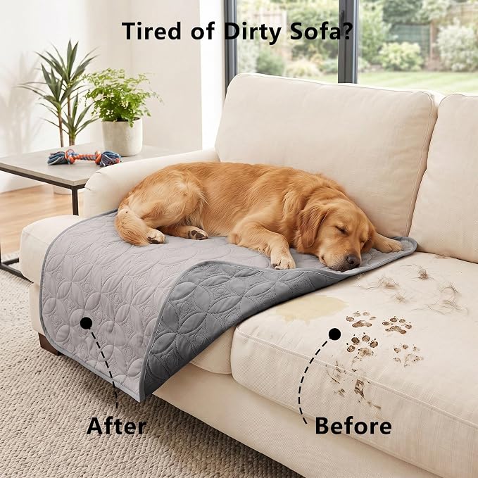 Waterproof Couch Cover for Dogs - Washable Pets Furniture Protector | TPU Leak-Proof Liner, Lightweight & Reversible, Fits Chair, Sofa, Bed, 40" x 50" , Lightgrey/Darkgrey