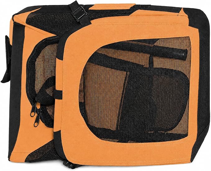 Pet Life ® Vista-View 360 Degree Zippered and Collapsible Soft Folding Pet Dog Crate Travel Dog Kennel with Zippered Entrances