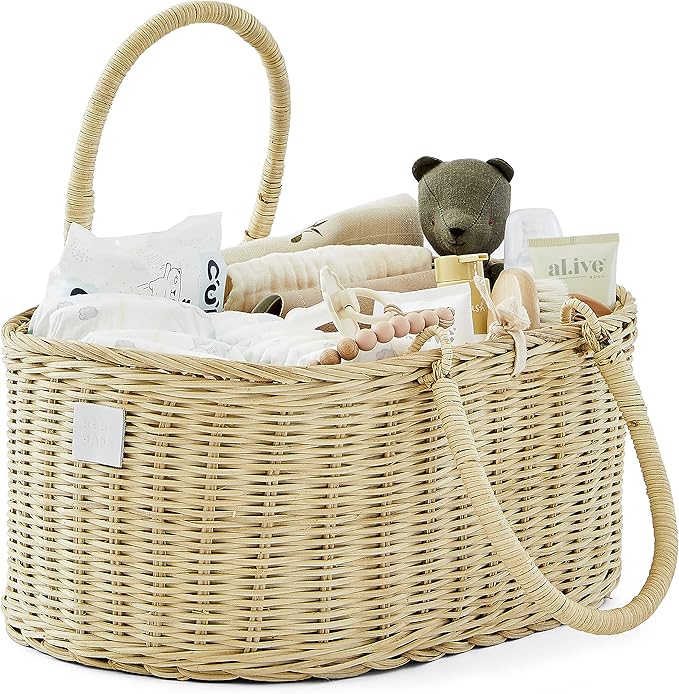 BEBE BASK Premium Baby Diaper Caddy Organizer Basket with Cotton Divider | Handmade & Award-Winning, Rattan Diaper Basket, Newborn Essentials, Nursery Basket, Removable Divider, Baby Shower (SAVANNAH)