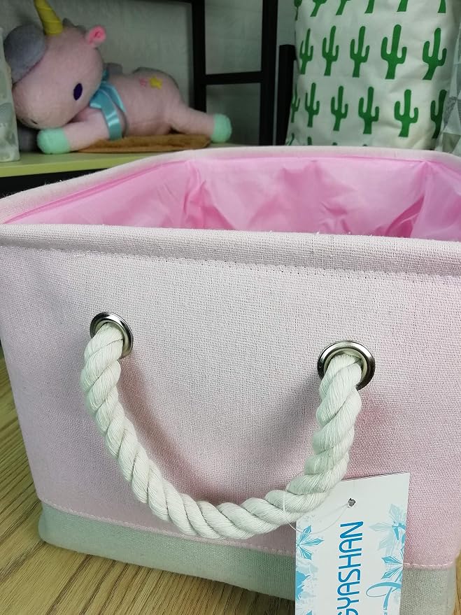 Rectangular Thick Pink Storage Bin Household for Closet Kitchen Office Girl | Foldable Space Saving Canvas Fabric Laundry Hamper with Handles Organizer for Boys and Girls Bedroom Shelf Gifts Baskets