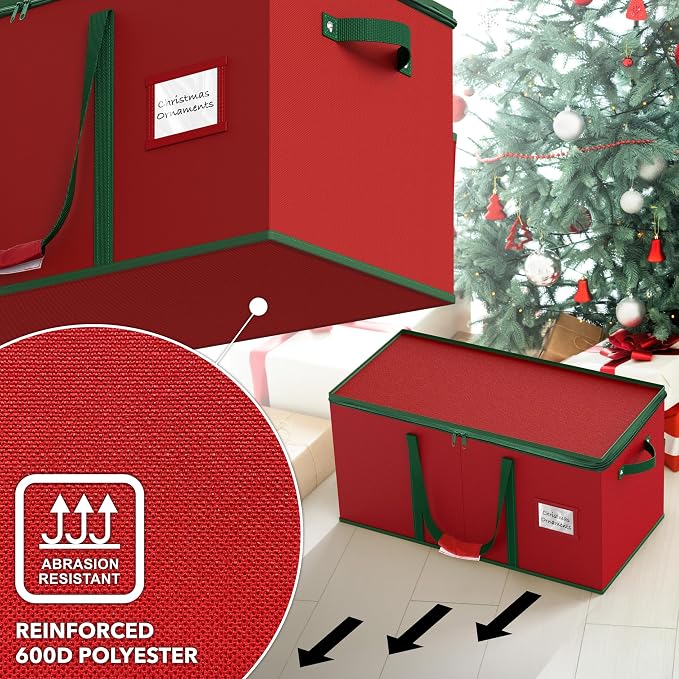 Simple Houseware 128 Christmas Ornament Storage Box with Adjustable Divider | Heavy-Duty