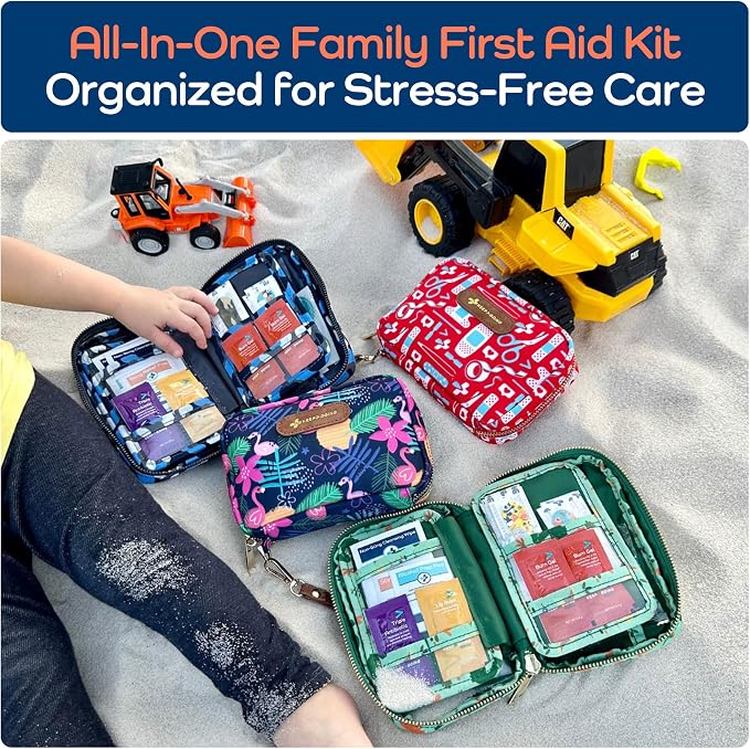 KeepGoing Travel First Aid Kit for Kids, 130 Pc. TSA-Approved Travel Size | Toddler First Aid Kit, Mini First Aid Kit for Car, Home, Purse, Diaper Bag & Backpack, Latex-Free Bandages