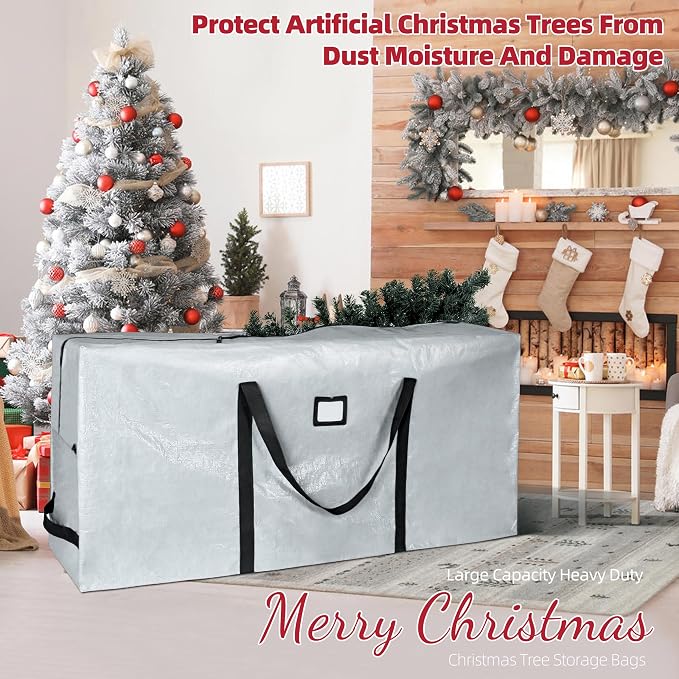 Large Christmas Tree Storage Bag Heavy Duty 9 Ft (Gray) | Protects From Moisture & Dust, Holiday Storage, Alternative To Tree Storage Box