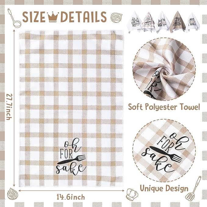 R HORSE 5Pcs Funny Kitchen Dish Towel Set Absorbent Quick Dry Cloth Dish Tea Towels Reusable Bar Hand Dishcloths Decor for Bathroom Kitchen Home Supplies