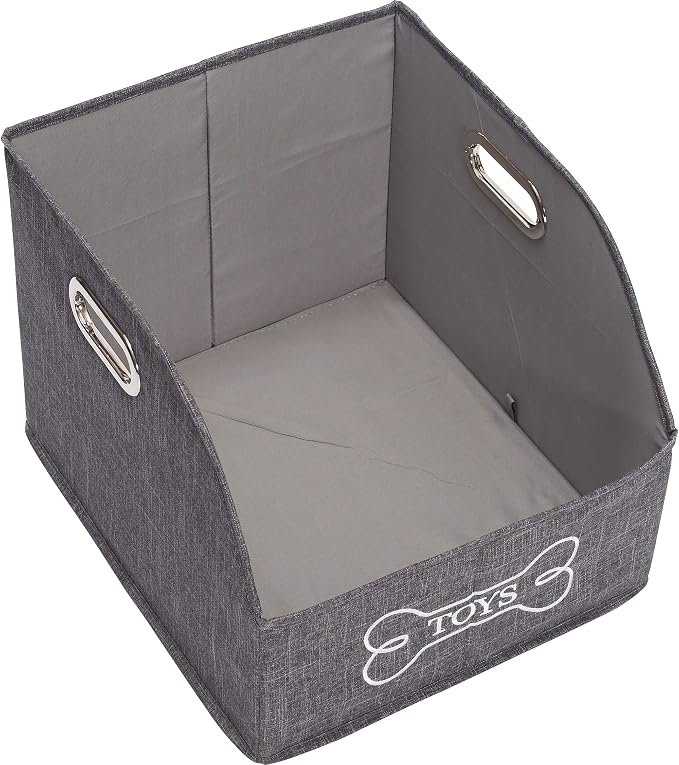Foldable Dog Toy Basket-Dog Toys Bin-Dog Toy box-Storage Basket with Handle,Organizer Bin for Pet Toys, Blanket, Shelves, Closet -gray