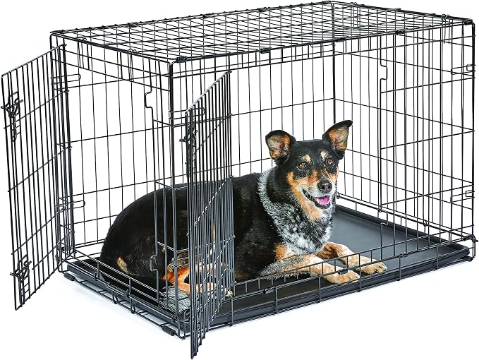 New World by Midwest 36-Inch Double Door Crate, M-L Breeds, 41-70 lbs | Folding Dog Crate, Leak-Proof Tray & Secure Latches, Portable, Durable & Easy to Assemble