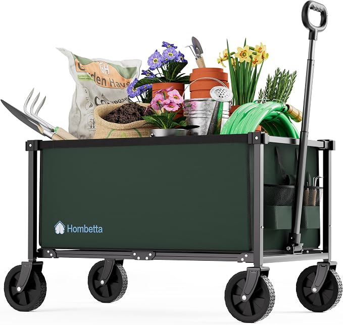 29.3" Collapsible Wagon Cart, 150L Heavy Duty Folding Utility Wagon with Wheels, 260 lbs Load, Portable Rolling Cart for Garden, Shopping, Sports, Camping, Army Green
