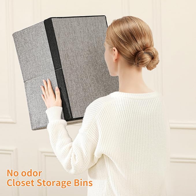 Linen Folding Storage Bins, 3 Pack Large Storage Baskets, Washable, Clothing Storage Bins with Handle, Closet Organizer for Storage Sweater,Sheets (gray black, 18½"x13½x8½)