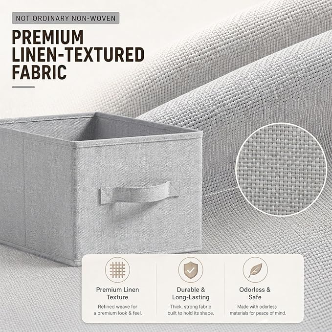 LayerSpace 3 Pack Fabric Storage Bins for Shelves | 11.5x8.75x6.5in Closet Storage Baskets | Collapsible Storage Bins | Fabric Closet Organizers with Handles | Light Gray | Thickened Rigid PP Panels, Cotton-linen Shelf Baskets, Measure 11.5"L x 8.75"W ...