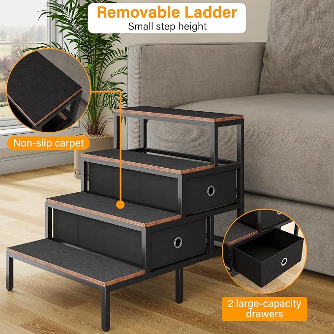 kepptory Dog Window Perch with 360° & Adjustable Raised Feeder, Pet Stairs Ramp with Stairs and Storage, Pet Bunk Bed with Small Pet Step