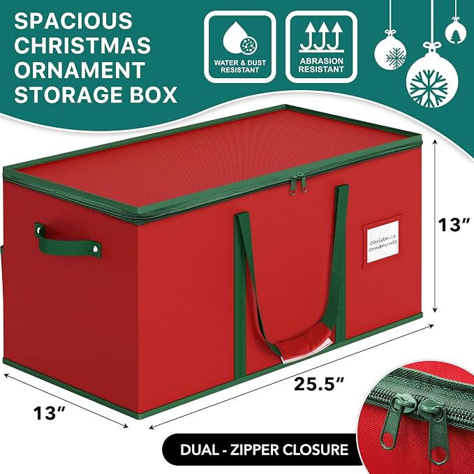 Simple Houseware 128 Christmas Ornament Storage Box with Adjustable Divider | Heavy-Duty