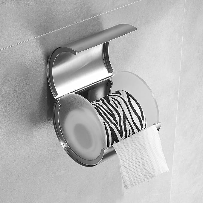 JunSun Cat Proof Toilet Paper Holder Dog Proof Toilet Paper Roll Holder Pet Proof TP Holder Anti-Cat TP Roll Holder TP Roll Keeper Protector Round Enclosed Wall Mounted Stainless Steel Brushed Nickel