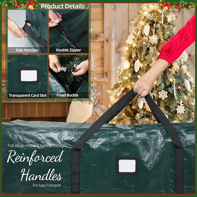 Large Christmas Tree Storage Bag Heavy Duty 7.5 Ft (Green) | Protects From Moisture & Dust, Holiday Storage, Alternative To Tree Storage Box