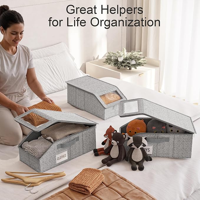 4 PCS Hat Organizer for Baseball Caps, Multi Functional Storage Box (Accommodates 48 Hats) with Visible Window and Zipper - Gray
