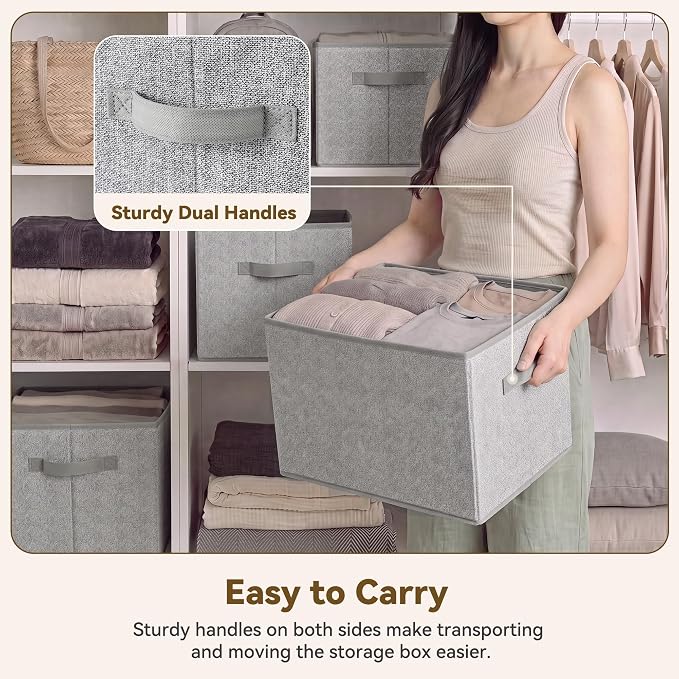 GRANNY SAYS Closet Storage Bins with Handles, Gray, Large, 3-Pack | Storage Baskets for Organizing, Fabric Storage Bins with Handles, Clothing Storage Containers for Wardrobe