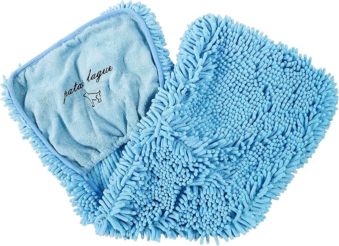 Patas Lague Absorbent Dog Towel for Drying Dogs Large, 35''x15'' Extra Large Microfiber Quick Drying Pet Bath Towel with Hand Pockets, Machine Washable Pet Shammy Blue