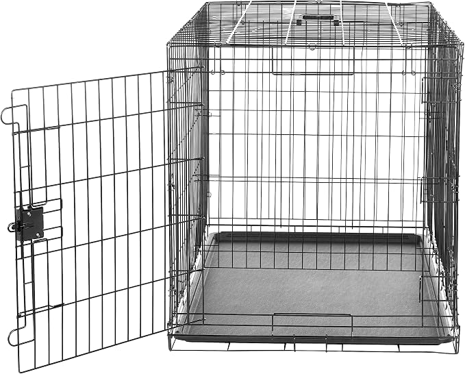 Amazon Basics Portable, Collapsible Metal Wire Dog Crate with Removable Tray, Double Door, Easy to Assemble, Divider Panel for Large Dogs, 42" x 28" x 30", Black