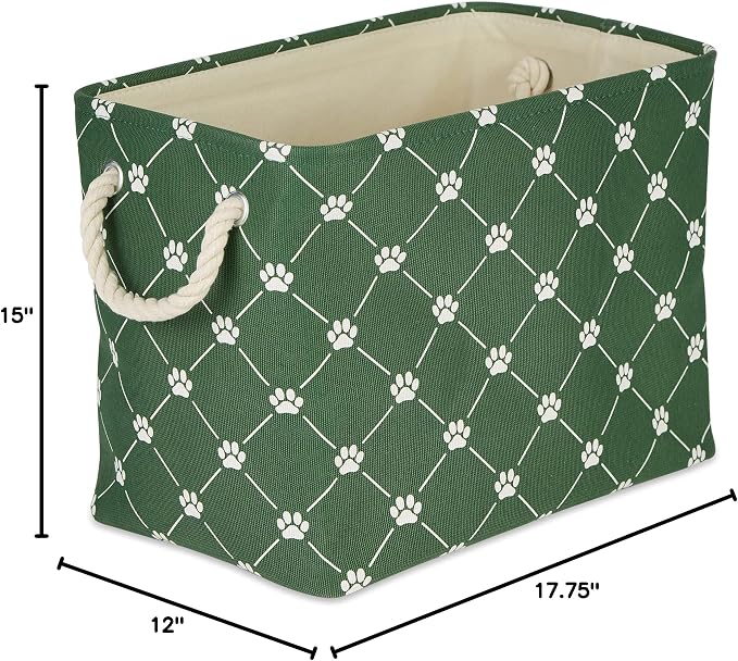 Bone Dry Pet Storage Collection Paw and Bone Print, Large Rectangle, 17.5x12x15 Hunter Green Trellis