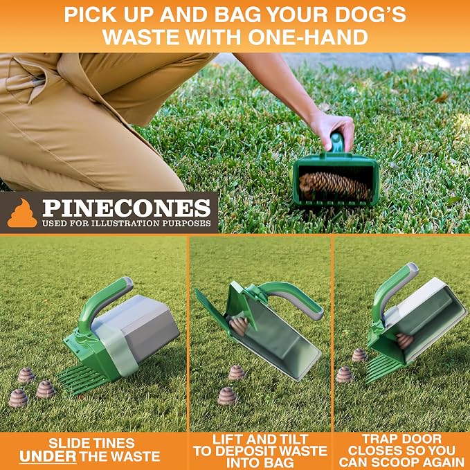 Neater Pet Brands Lift N’ Bag 2.0 Dog Pooper Scooper with Bag Attachment for Small to Large Dogs, New & Improved Design, 15 Refill Bags, Heavy Duty Dog Poop Scooper for Yard & Walks, One-Hand Use