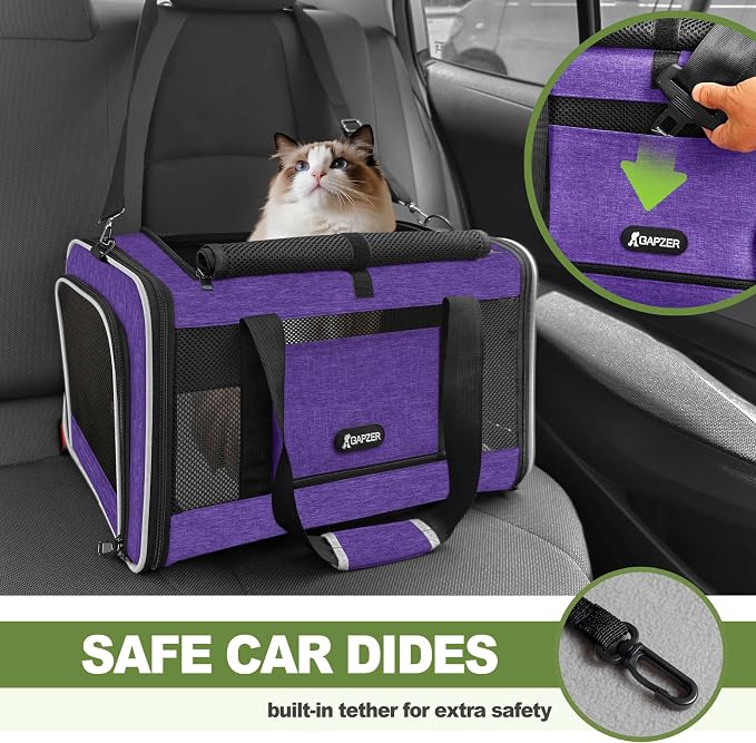 GAPZER Pet Carrier for Cat 18x11x11 Inch, Top Load Small Dog Car Ride Crate | 4-Sided-Ventilated Kitten Carry Purse, Soft Portable Pomeranian Cloth Kennel in Cabin, Kitty Taxi Bag FAA Complaint Car Seat