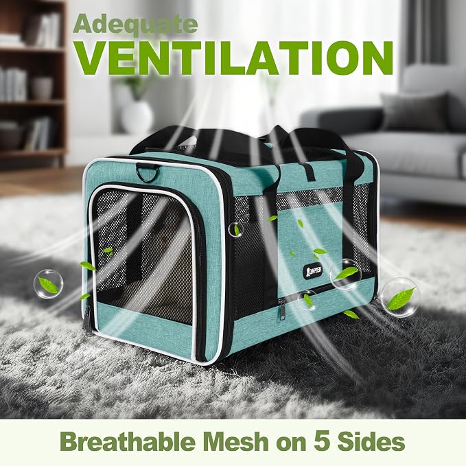 GAPZER Cat Carrier 18"x11"x11" TSA Approved Ventilated Pet Air Travel Cage | Top Open Small Animal Basic Crate, Shih Tzu Dog Softsided Durable Kennel, 4-Mesh-Side Kitty Carry on Case up to 20 lbs Teal