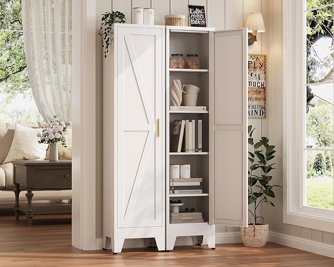 67" H Broom Closet Storage Cabinet,Metal Cleaning Cabinet,Narrow Storage Cabinets with 4 Adjustable Shelves,Slim Tall Floor Cabinet