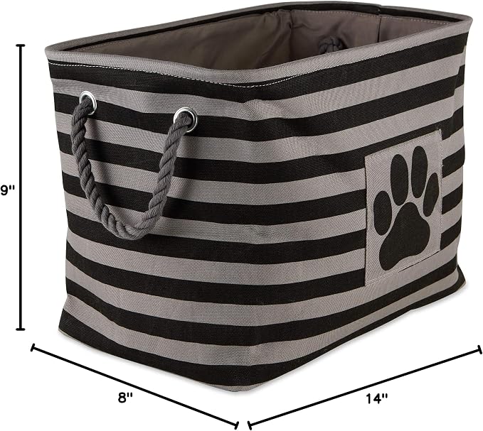 Bone Dry Pet Storage Collection Striped Paw Patch Bin, Black, Small Rectangle (Pack of 12)