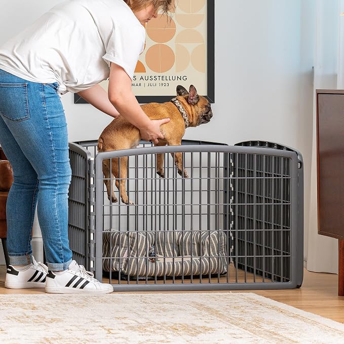 IRIS USA 4-Panel Dog Playpen, Pet Enclosure, Dark Gray | Puppy Training, Flexible Boundary, Configurable Layout, Multi-Shape Setup, Tool-Free Assembly, Stable Non-Tip Base