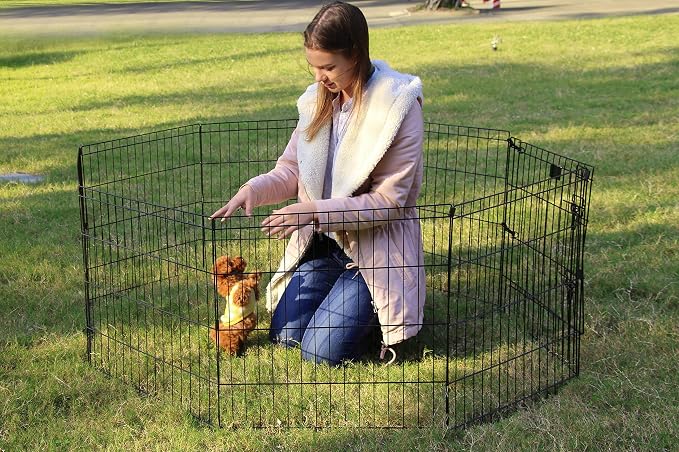 Peekaboo Dog Playpen 24 Inch, 8 Panel Foldable Rustproof Pet Fence, Black | Sturdy Metal Pet Fence,Quick Folding Setup,Indoor and Outdoor Use,Climate Pledge Friendly Choice