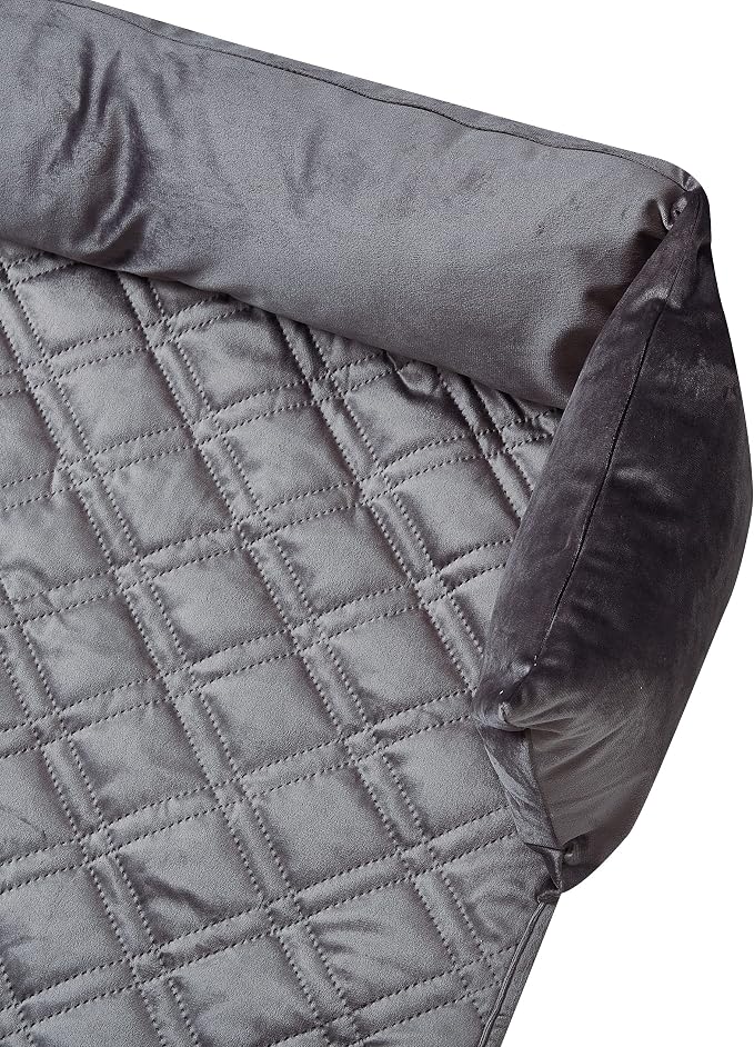 Brilliant Sunshine Grey Velvet Dog Sofa Slipcover, Medium | Calming Pet Couch Bed with Removable & Washable Cover, Funiture Protector & Bed Mat for Dogs, Pets, Cats, 30"×32"×8"