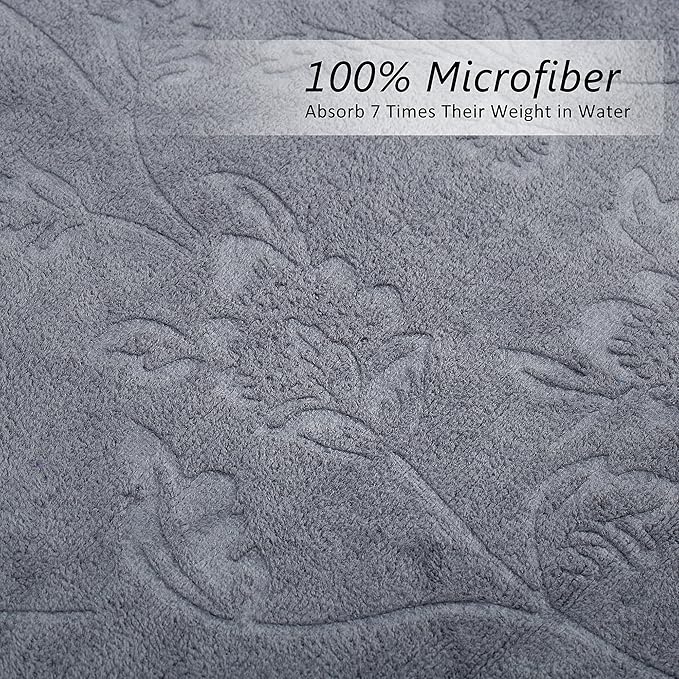 JML Large Bath Towels Set of 2, 30" x 60", Fast Drying, Soft Super Absorbent Oversized Microfiber Towel for Body, Use for Hotel, Salon, Yoga, Gym,Spa, Sauna, Shower, Pool, Sport - Grey Floral