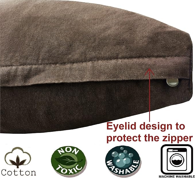Dogbed4less Heavy Duty Shredded Memory Foam Pet Dog Bed Pillow with Waterproof Lining and Machine Washable Denim Cover, 40X35 Inch, Brown