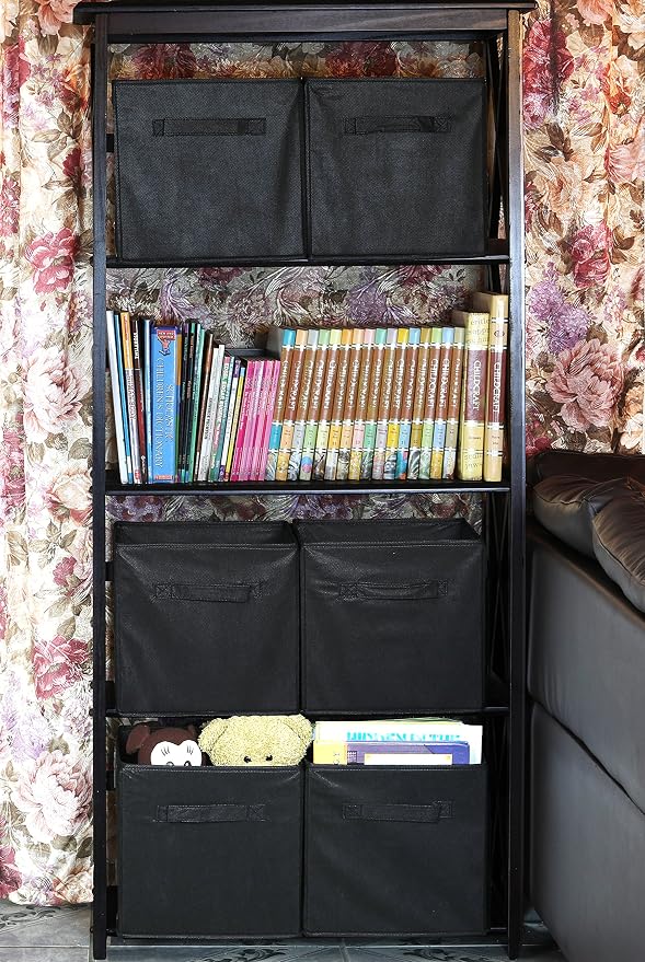 Simple Houseware 11-Inch Foldable Cube Storage Bins, Black, 6-Pack | Lightweight & Durable Structure Fabric Cubes Organizer for Closet or Shelves
