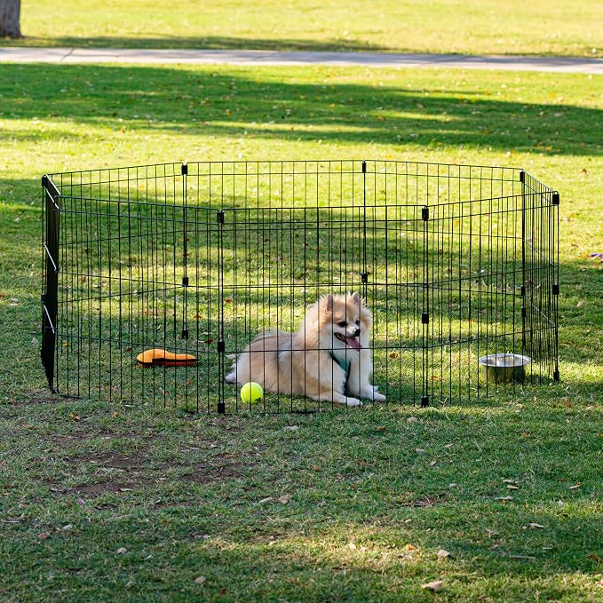 IRIS USA 8-Panel Exercise Pen, Heavy Duty, Black | Indoor Or Outdoor, Rust Resistant Metal, Coated Steel Bars, Durable Wire Design, Folds Flat