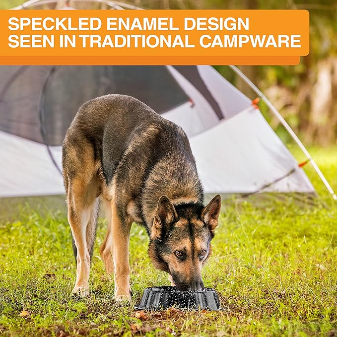 Neater Pet Brands - Outdoor Camping Style Pet Bowl - Enamel Ware Blue Black Granite Colors - Dog Cat No Tip Skid Bowls (16 oz, Black)