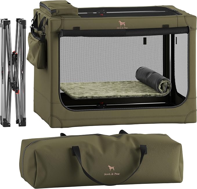 Noah & Paw Collapsible Dog Crate 36 Inches, XL Dog Crate for XL, Large Medium Breed, Travel Kennel for Car, Includes Pet Mat for Pet Cage, 2 Storage Pockets, Handbag, 10mm Locking Zippers 36*25*23
