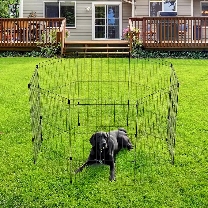 IRIS USA 8-Panel Exercise Pen, Heavy Duty, Black | Indoor Or Outdoor, Foldable Wire Frame, Coated Steel Bars, Durable Wire Design, Folds Flat