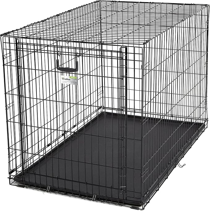MidWest Homes for Pets XL Ovation Single Door Folding Dog Crate, 48-inches, Space-Saving Patented Up & Away Door, Leak-Proof Pan, Divider Panel, Black