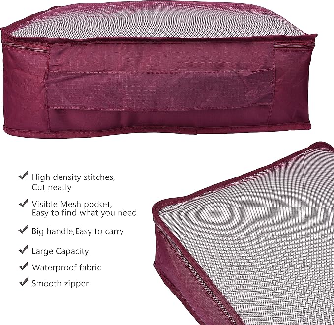 Vercord 7 Set Travel Packing Organizers Cubes Luggage Suitcase Organizer Bags Clothes Underwear Cube Shoe Pouch Pack Burgundy