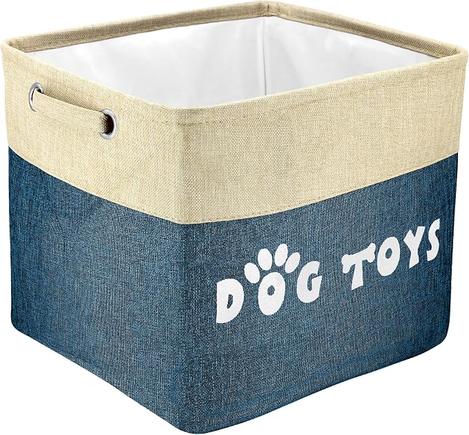 PET ARTIST Dog Toy Basket, Large Collapsible, Navy Blue, L:15"x13"x12" | Dog Toy Bin Box, Comfortable Handles, Large Pet Toy Storage Organizer, For Accessories, Toys, Coat & Clothing, Blanket Leash