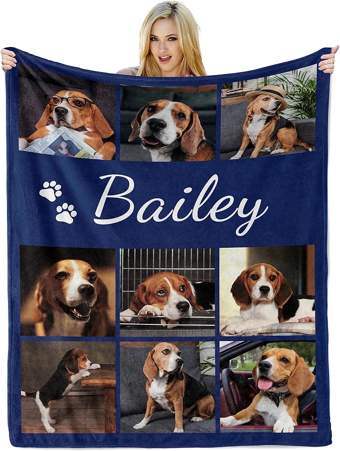 Dog Memorial Gifts for Loss of Dog, Pet Memorial Gifts for Dogs Cats, Personalized Pet Photos Blanket with Name, Bereavement Gift for Loss of Pets