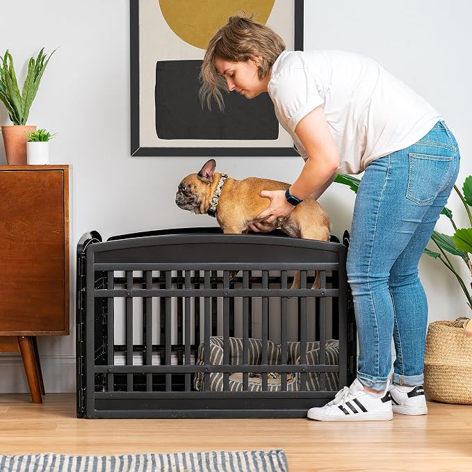 IRIS USA 4-Panel Dog Playpen, Pet Enclosure, Black | Safe Play Zone, Configurable Layout, Custom Pen Configuration, Flexible Boundary, Secure Door Latch, Tool-Free Assembly