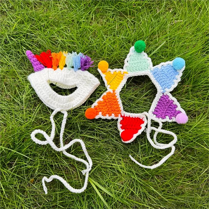 Cat Costume,Unicorn Dog Costume,Handmade Knitted Rainbow Dog Outfit,Cat Birthday Clothes,Pet Cloth for Cats and Small to Medium Dogs, Party, Holiday, Daily Wear & Photos
