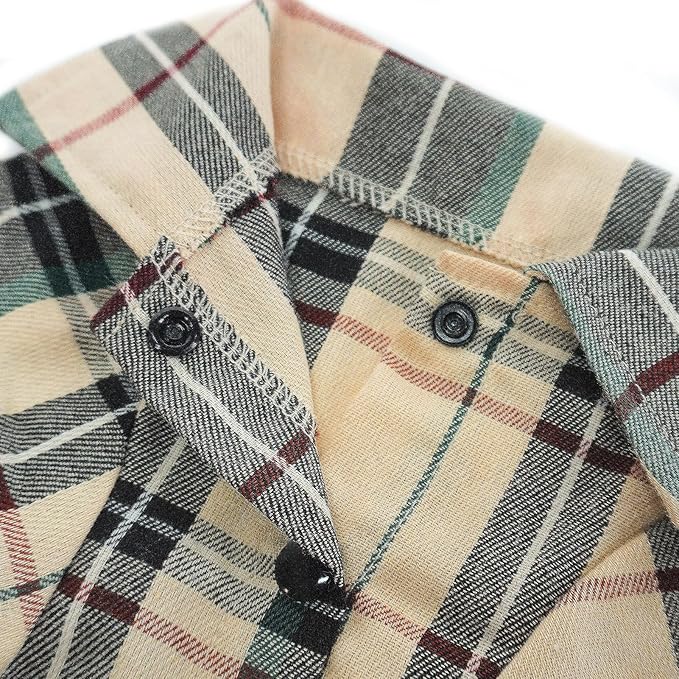PUPTECK Classic Plaid Dog Shirt, Puppy Polo T-Shirt Clothes, Beige S | Soft Cotton Button Up Dog Clothes for Small Medium Dogs Boy Girl, Fashion Pet Tee, Chic Casual Pet Outfit Apparel