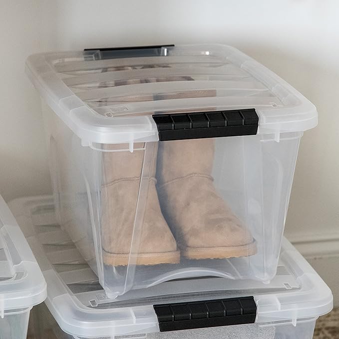 IRIS USA 6-Pack 19 Quart Storage Bins with Lids, Clear | Clear design makes contents easy to find, Great for linens, décor, closet storage, and supplies, Nestable design saves space