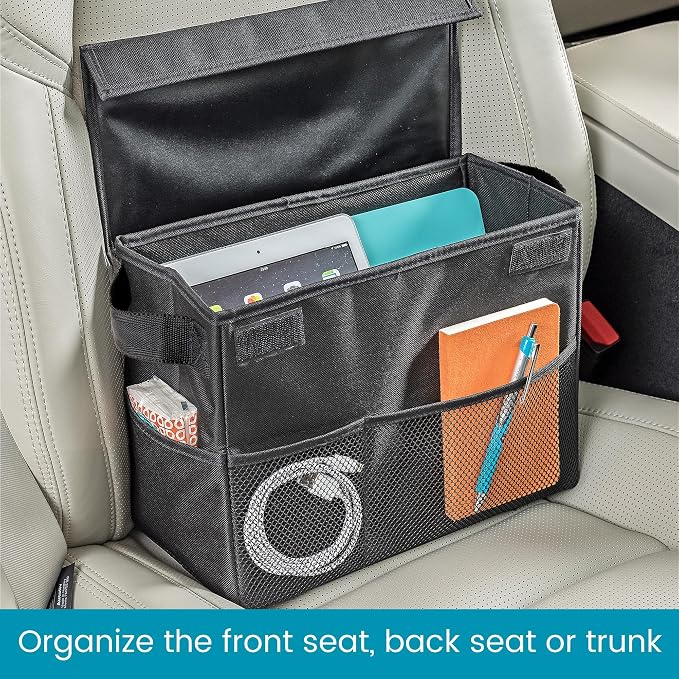 Carganizer Car Storage Bin with Lid for Front Seat, Back Seat or Trunk | Multipurpose Compact Car Organizer Holds Driving Essentials, Paperwork, Cleaning Supplies, Road Trip and Pet Needs