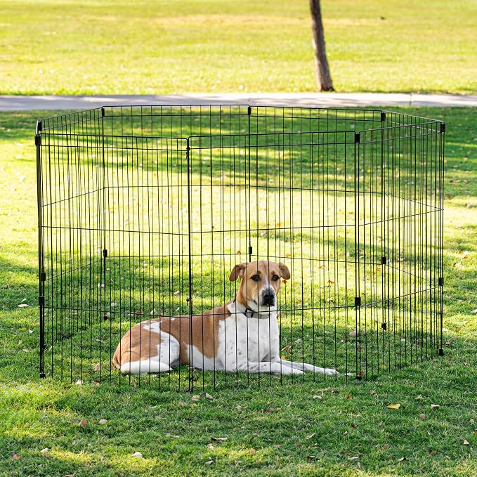 IRIS USA 8-Panel Exercise Pen, Heavy Duty, Black | Indoor Or Outdoor, Foldable Wire Frame, Coated Steel Bars, Durable Wire Design, Folds Flat