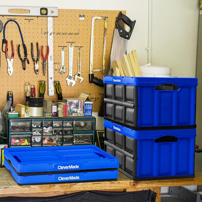 CleverMade Collapsible Storage Bin, 46L Crate, Holds Up to 75 lb, Black