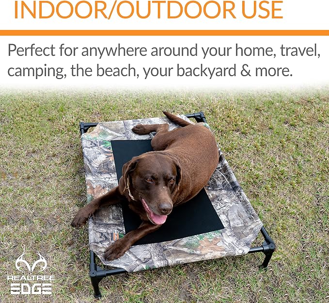 K&H Outdoor Elevated Dog Bed, Cooling Raised Dog Bed, Camo, Medium 32x25in | Pet Cot for Medium & Large Pets, Breathable Mesh Center Hammock Design, Indoor/Outdoor Washable Cover, 32x25in