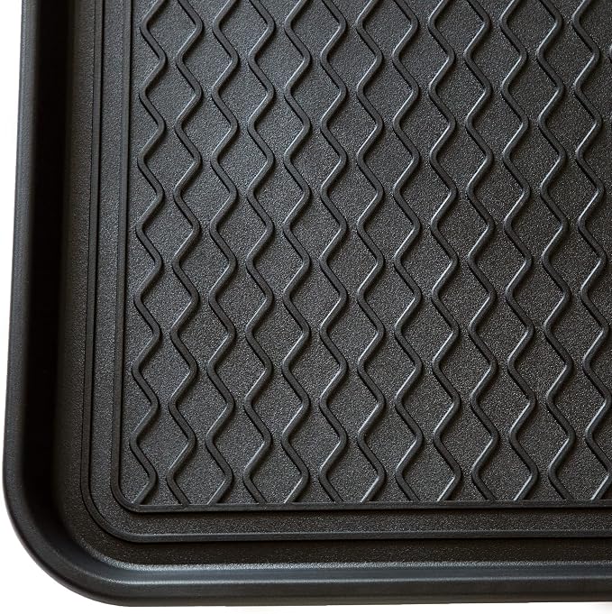 Stalwart 75-ST6012 All Weather Boot Tray-Water Resistant Plastic Utility Shoe Mat for Indoor and Outdoor Use in All Seasons (Black), Large